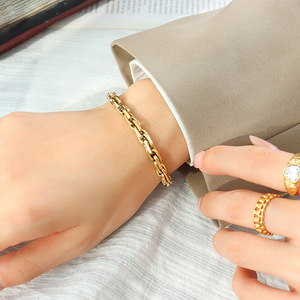 Elegante Simple 18K Chapado en oro Pulsera de cadena de acero inoxidable Chunky para mujeres-Pulseras de encanto de moda Regalo perfecto - Product Image 4