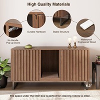 Meuble moderne en bois de noyer cannelé pour litière de chat dissimulée pour 2 chats - Écologique, durable et résistant aux rayures