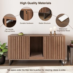 Modern Wooden Walnut Fluted Hidden Cat <strong>Litter</strong> <strong>Box</strong> <strong>Furniture</strong> for 2 Cats-Eco-Friendly Durable Scratch-Resistant - Product Image 2