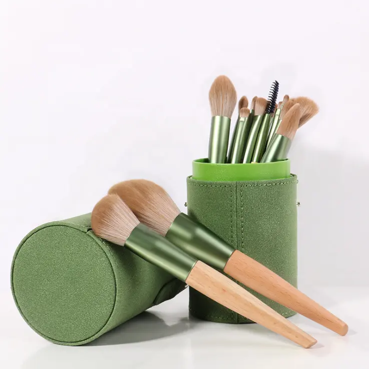 天然竹材14個化粧ブラシセット収納バケツ付き健康的で環境にやさしい柔らかい髪の肌よく化粧品ツール