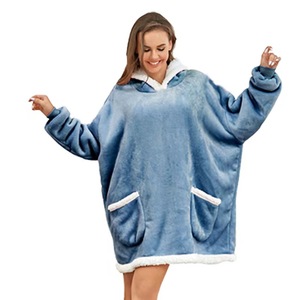 Moletom casaco de flanela para adultos, venda no atacado, azul marinho, vestível, grande, cobertor, com capuz, moletom para adultos - Product Image 1