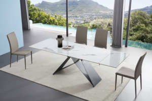 โต๊ะรับประทานอาหารเซรามิกสีดำโลหะ X กรอบฐานนิยายสีเทาเอฟเฟกต์แบบ Ultra-Modern - Product Image 6