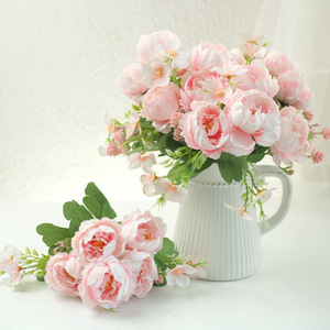 Ramo de peonías artificiales vibrantes de estilo europeo, flores artificiales para bonsái, accesorios de decoración para bodas y escenas - Product Image 1