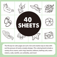 Libro para Colorear de Estilo Acuarela de Verano para Niños, 40 Dibujos Animados Frescos, para Niños de 4 Años, Fácil de Colorear