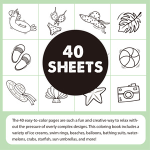 Livre de coloriage été style enfants coloriage 40 dessin animé frais doodles 4 ans livre de coloriage simple - Product Image 5