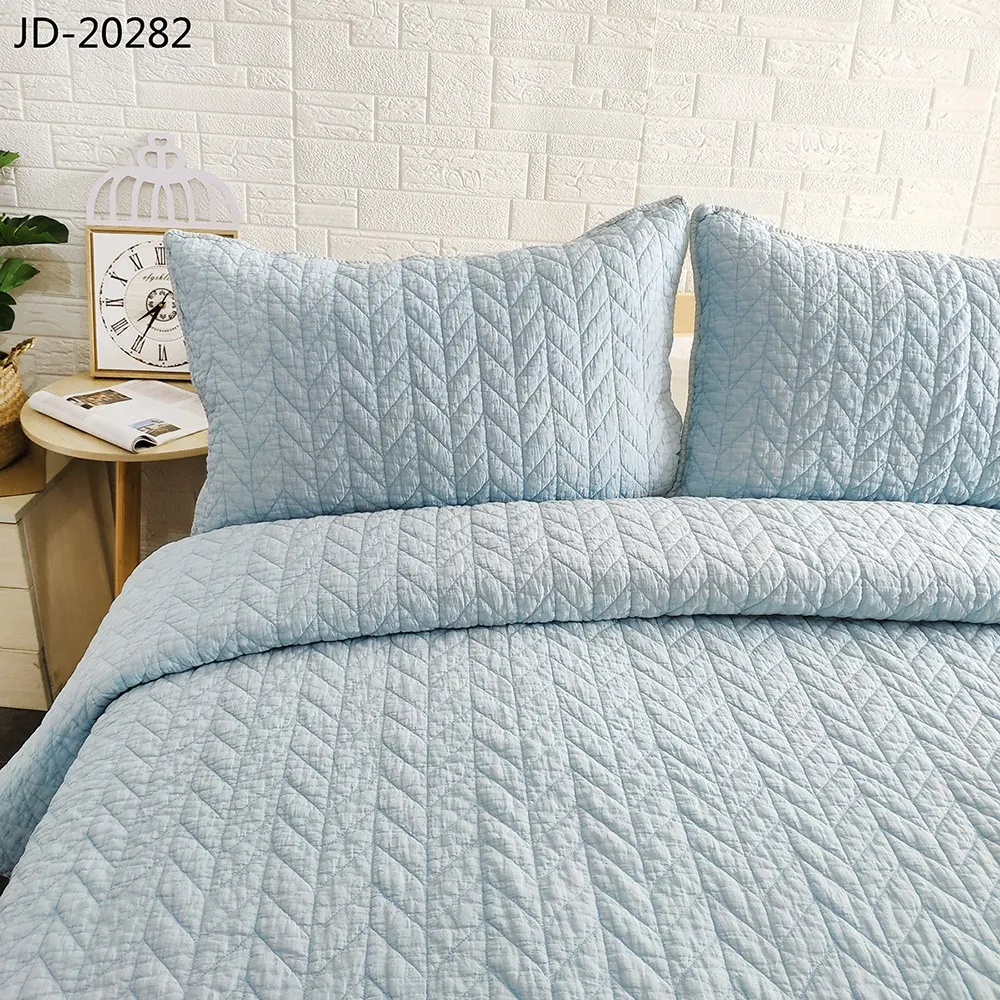 100% Katun Stonewashed Bedcover Oversized 3 Buah Seprai Set Seprai Selimut Queen Gary Penuh