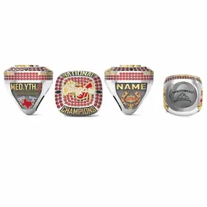 Barato logotipo personalizado Metal aleación de zinc esmalte suave chapado en oro campeón anillo anillos de joyería de moda