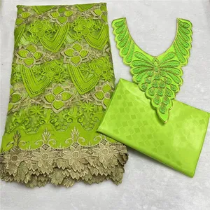 New embroidered lace with Bazin matching collar with fragrance African style 3 pcs total