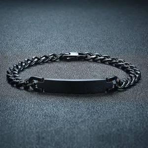 Stainless Steel Bracelet для Men и Women, Black Chain, Plate ID Bar Bracelet, Custom Engrave Logo, chunky Bracelet, Jewelry, New Arrival