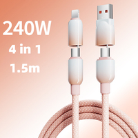 Câble de données 4-en-1 à charge rapide 240W, interface interchangeable, couleur dégradée, compatible iPhone 17 16 15 Samsung