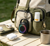 Enceinte Bluetooth, batterie 800 mAh, enceinte sans fil 5W avec anneau lumineux RGB et crochet de transport pour le sport, le camping et les fêtes