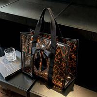 Sac à bandoulière grande capacité en PVC imprimé léopard, sac fourre-tout imprimé, sac en gelée imperméable, sac à main tendance sans fermeture