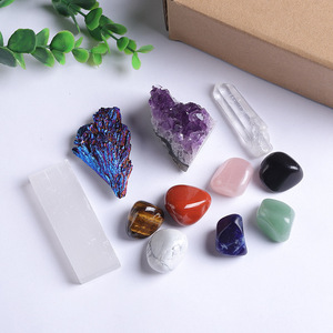 Juego de cristales curativos de Chakra espiritual al por mayor, Kit de racimo de <span class=keywords><strong>amatista</strong></span> de piedra caída con caja de regalo - Product Image 4