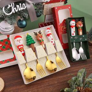 Ensemble de couverts en acier inoxydable personnalisé avec logo, mignon, commémoratif de Noël, fourchette et cuillère, coffret cadeau - Product Image 1