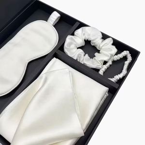 Ensemble de taies d'oreiller en satin de soie de luxe avec logo gratuit, comprenant un chouchou, une boîte, une élastique à cheveux, une masque pour les yeux et un bonnet – Masque de sommeil de style mode - Product Image 4