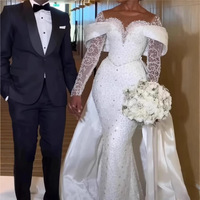 Robe de mariée personnalisée Alibaba Factory Bride, robe de mariée à manches longues 2 en 1, robe de invitée de mariage, robe de mariée sirène grande taille Afrique