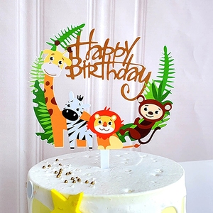 Decorazione per Torta <span class=keywords><strong>di</strong></span> Compleanno Safari per Bambini, Topper con Scimmie e Leoni, Tema Giungla, Feliz Cumpleaños, Decorazioni per Cupcake <span class=keywords><strong>a</strong></span> Tema Animali - Product Image 2