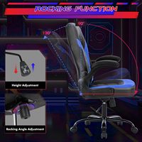 Silla de Juego de Cuero PU Negra y Azul, Ergonómica, Ajustable, Giratoria, Estilo Racing, Silla de Oficina para Computadora con Reposabrazos Abatibles