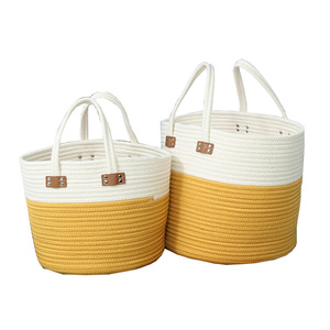 New Large Woven <b>Rope</b> Laundry <b>Basket</b> with Handles Decorative <b>Storage</b> <b>Basket</b> for Clothes and Toys in Living Room, Bedroom - Product Image 3