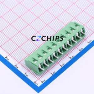 DB128L-5.0-10P-GN-S Screw Terminal Block Through hole Component (THT),P=5mm Connector 1x10P 5mm Green Through Hole - Product Image 2