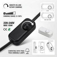 Interrupteur rotatif à intensité variable avec cordon, homologué CE, 150W, ignifuge, pour lampes de table LED