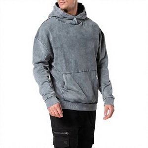 Sudadera con Capucha Extra Grande para Hombre, Color Gris Sólido, Felpa Francesa Lavada, con Bolsillo Delantero, Estilo Casual Urbano - Product Image 2