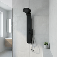 Hotaqi Panneau de douche mural en acier inoxydable avec robinets doseurs, LED et massage à la vapeur, finition noir mat, sorties supérieure et inférieure