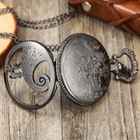 Montre de poche steampunk Jack & Sally Skeleton Nightmare avec chaîne de collier, pendentif médaillon montre à quartz noir
