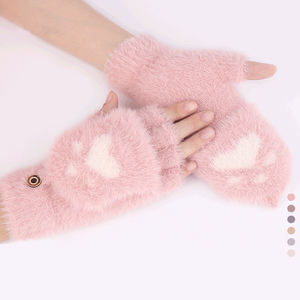 Mitaines en peluche pince <span class=keywords><strong>de</strong></span> <span class=keywords><strong>chat</strong></span>, gants chauds et doux, design mignon, ourson pelucheux, Costume <span class=keywords><strong>de</strong></span> <span class=keywords><strong>chat</strong></span>, demi-doigt, pour femmes, nouvelle collection - Product Image 2