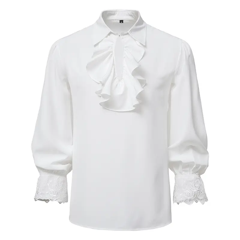 Мужская белая рубашка с оборками средневековая Пиратская рубашка эпохи викторианской эпохи стимпанк Рубашка Вампира костюм для косплея на Хэллоуин вечеринку Homme 2XL