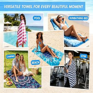 Serviette de sport de plage d'été personnalisée absorbant la transpiration et séchant rapidement, en microfibre double face, 88% polyester, 12% nylon - Product Image 5