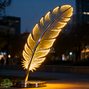 Escultura de Plumas de Acero Inoxidable con Iluminación LED para Exteriores, Arte Metálico Moderno Personalizable para Decoración de Hoteles y Plazas Comerciales - Product Image 3