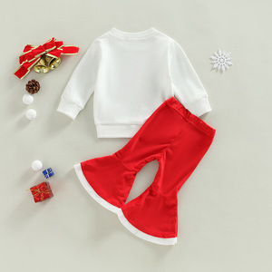 Good Price New Product Autumn and Winter Santa Claus Printed Long Sleeve Bell-bottoms <strong>Kurti</strong> for <strong>Baby</strong> Girl Set - Product Image 4