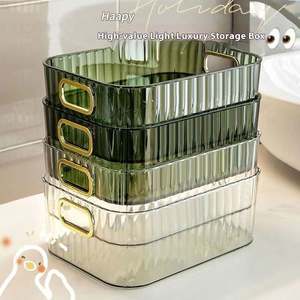 Boîte de rangement verte transparente en acrylique de luxe léger <span class=keywords><strong>Panier</strong></span> de rangement pour masque cosmétique CD de bureau <span class=keywords><strong>petit</strong></span> livre rouge - Product Image 3