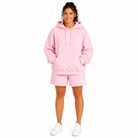 Ensemble 2 pièces pour femme : sweat à capuche et short en molleton rose uni, coupe décontractée avec poches, idéal printemps-été, 100 % coton