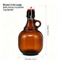 Bouteille en verre ambré grande capacité avec bouchon pivotant et poignée, idéale pour la fabrication de vin de fruits, cidre, miad et autres boissons maison
