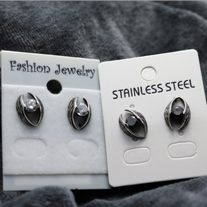 yunnique Vintage Zircon <b>Wing</b> Stud Earrings <b>Black</b> And White Bezel Setting Stainless Steel 316L Angel Eye Design - Product Image 3