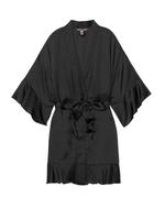 Nouveau Style Offre Spéciale OEM Vêtements De Nuit Sexy En Soie Kimono Satin Noir Robe Courte
