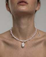 Collier ras du cou fait main avec 15 pendentifs en pierres naturelles et perles baroques en forme de goutte, bijoux de mode printemps pastel pour femme
