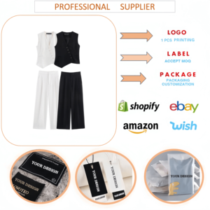 J1048 Traje de <span class=keywords><strong>chaleco</strong></span> de moda <span class=keywords><strong>para</strong></span> mujer, <span class=keywords><strong>chaleco</strong></span> de un solo botón <span class=keywords><strong>con</strong></span> cuello en V, pantalones de pierna ancha <span class=keywords><strong>con</strong></span> bolsillos de cintura alta, traje casual de dos piezas <span class=keywords><strong>para</strong></span> mujer, ideal <span class=keywords><strong>para</strong></span> el verano. - Product Image 6