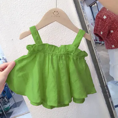 Baby Children's Clothing Summer Girls Sleeveless Shirts Crew Neck Tank Tops Casual Plain Camisole Shirts