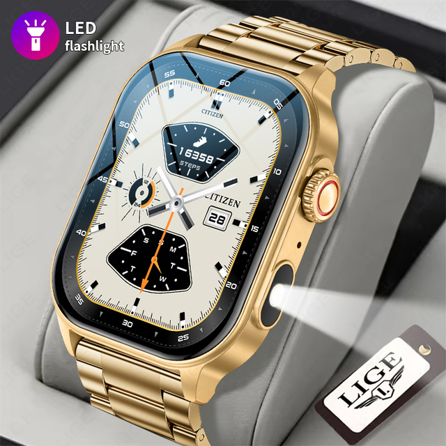 Lige BWKM02 Smart Watch 2.01'' Screen Health Monitor Sports Fitness Watches LED Flashlight AI Voice Wireless Call Man Smartwatch