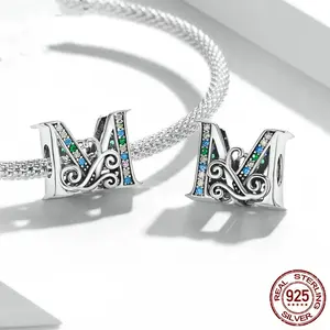 Solides 925 Sterlingsilber Buchstaben Initial A-Z Reize geeignet für Pandora europäisches Armband Halskette Damen Mädchen Schmuckgeschenk selbstgemachtes