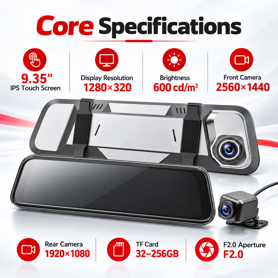 Auto Touch Screen Hikvision 10 Inch Touch Screen Streaming Media Dash Cam 1440P+1080P ...