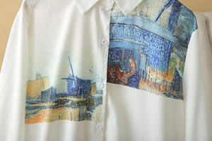 Camisa informal coreana retro abstracta de Hong Kong <span class=keywords><strong>para</strong></span> mujer, regordetas Camisa estampada de talla grande <span class=keywords><strong>para</strong></span> chicas, diseño frontal, otoño de 2017 - Product Image 4