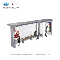 Abri de bus solaire durable, résistant aux inondations, structure en acier robuste, panneau mural en verre trempé, boîte à lumière LCD, éclairage LED