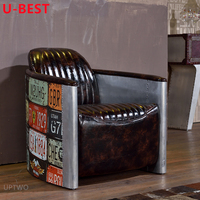 Fauteuil industriel rétro antique U-Best Loft, fauteuil vintage en aluminium Aviator Tomcat, meubles d'exposition, Blunts Cigar
