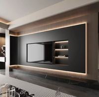 Rak TV Modern Custom-Made, Unit Dinding Panel Kayu Desain Modern, Kabinet Penyimpanan Dinding dengan Ketinggian yang Dapat Disesuaikan untuk Ruang Tamu