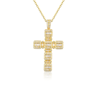 Collar Clásico de Compromiso con Colgante de Cruz y Diamante CVD Cultivado en Laboratorio, Chapado en Oro de 10K/14K/18K sobre Plata Personalizada, Cadena para Suéter, Regalo VS - Product Image 1