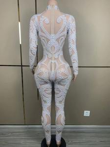 Costume da Ballo Xinjiang Sexy con Perle Scintillanti e Rete Trasparente, Tuta in Spandex/Poliestere per Celebrazioni di Compleanno - Product Image 2